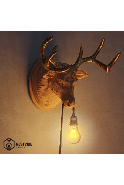 DREAM MODE Decorative Gold Horned Deer Head Stylish and Modern Wall Lamp Special Series (Bulb)
