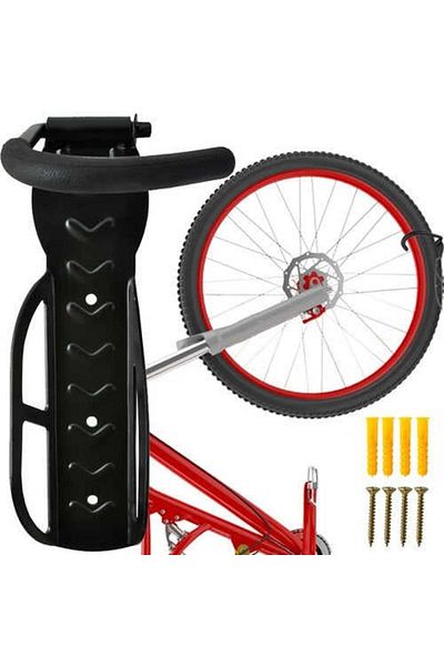 Micostore Universal Wall-mounted Bike Holder With Rubberized Handle And Rotating Hook, 26 X 7 X 12 Cm, Black