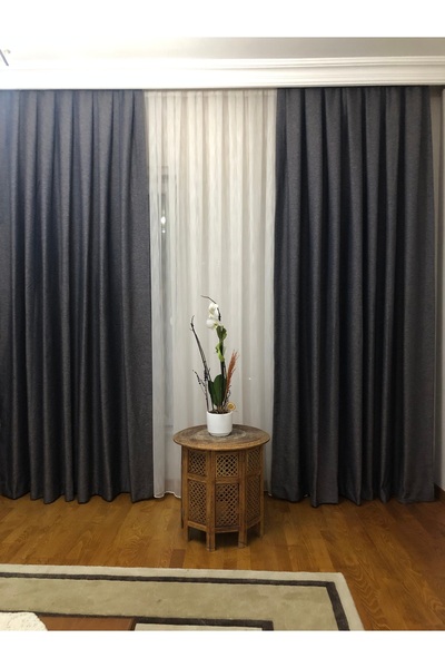 Brillant LACİVERT KIRÇILLI KETEN FON PERDE