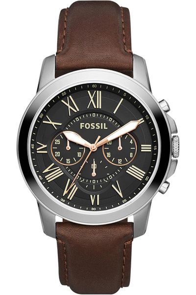 Fossil Leather Mens Quartz Watch, FS4813, Black/Brown, One Size