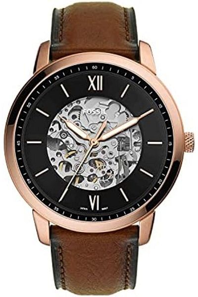 Fossil Men's Neutra Automatic Stainless Steel and Eco Leather Three-Hand Skeleton Watch, Color: Rose