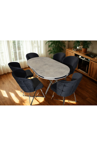 ÜNALMIŞ SALON VE MUTFAK YEMEK MASASI TAKIMI 90X170 ( MASA VE 6 SANDALYE )