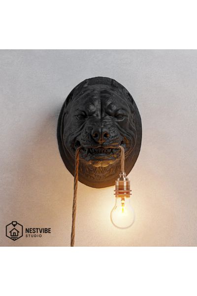 DREAM MODE Decorative Pitbull Headed Stylish and Modern Wall Lamp Nestvi̇be Special Series (Bulb)