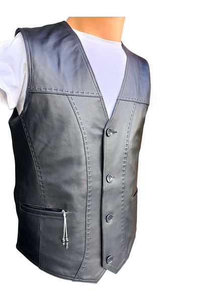 Savran Deri Punto Black Leather Vest