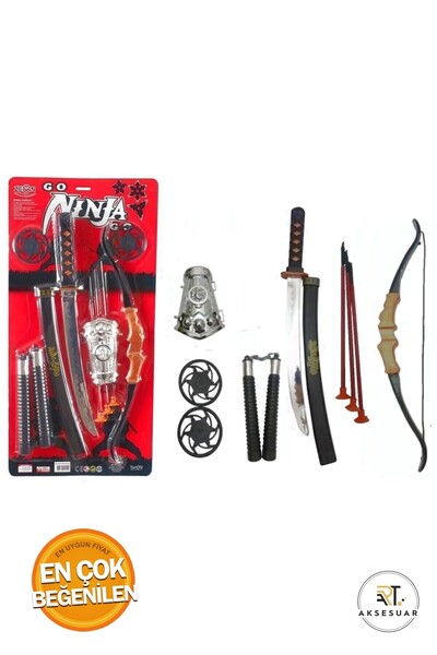 PapatyamPartiEvi Ninja Samuray Dövüş Savaş Seti Ok Yay Kılıç Kalkan Mınçıka N...