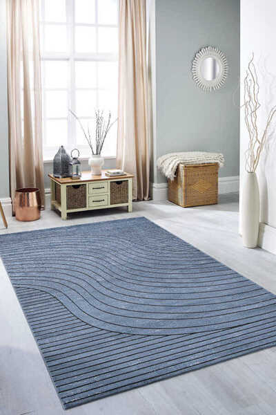 Efor Halı Elmina Mavi Halı Yumuşak Oturma Odası Salon Çocuk Odası Mutfak Halısı Qp045