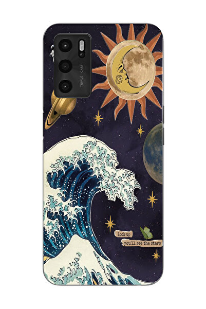 moonset Oppo A16 / A55 Uyumlu Dalga ve Güneş Tasarımlı Baskılı Şeffaf Telefon...