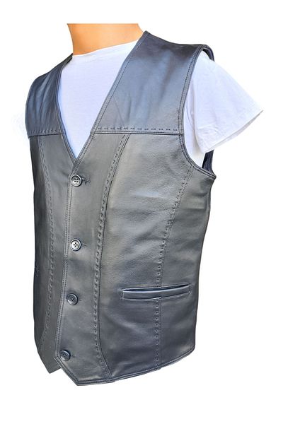 Savran Deri Punto Black Leather Vest