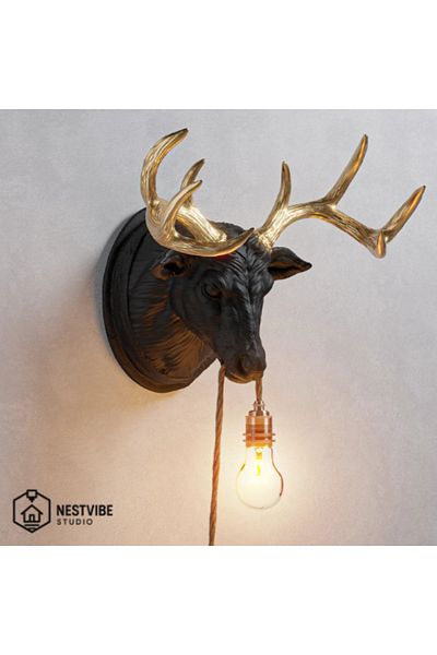 DREAM MODE Stylish and Modern Wall Lamp with Decorative Golden Horned Deer Head Nestvi̇be Special Series (Bulb Gift)