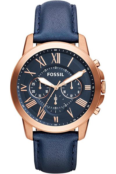 Fossil Men Grant Stainless Steel Quartz Chronograph Watch, Blue/Rose Gold, One Size, FS4835IE