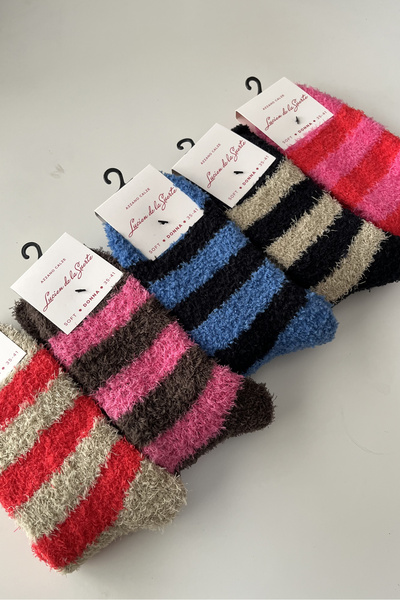 Hakan Collezione Set of 5 Women Restful Effect Colorful Fluffy Plush Long Seamless Socket Sleep Socks