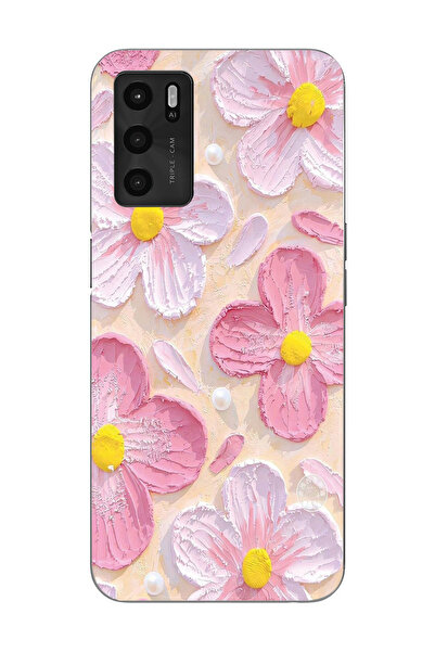 moonset Oppo A16 / A55 Uyumlu Pastel Çiçek Tasarımlı Baskılı Şeffaf Telefon K...
