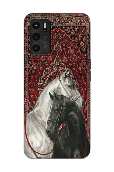 moonset Oppo A16 / A55 Uyumlu Atlar Tasarımlı Baskılı Şeffaf Telefon Kılıfı