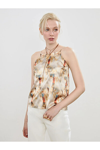 LC Waikiki Soulife Bej Halter Yaka Desenli Askılı Bluz