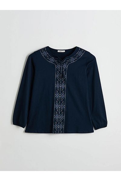 LC Waikiki Μπλούζα LCW Grace Navy Blue με δεμένο γιακά με σχέδιο