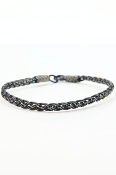 SILVER'SY Oksitli Gümüş Kazaziye Bileklik - 1000 Ayar Gümüş İnce Örgü El İşçi...