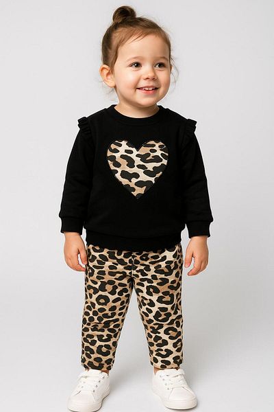 Bubito Beige Baby Kids Set - Set of 2 with Leopard Print and Heart Detail