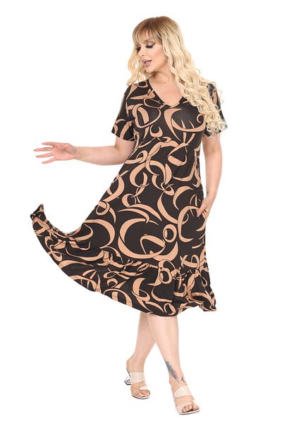 MELSAY Women's Mink Wave Pattern V-Neck Short Sleeve Ruffle Robe Dress