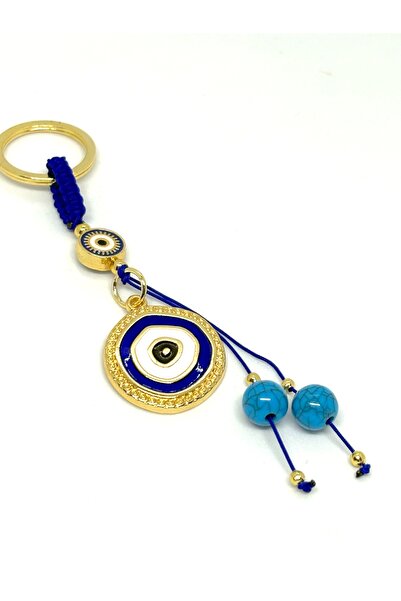 Azrua Breloc metalic cu ochi cu mărgele de piatră albastru închis, breloc met...