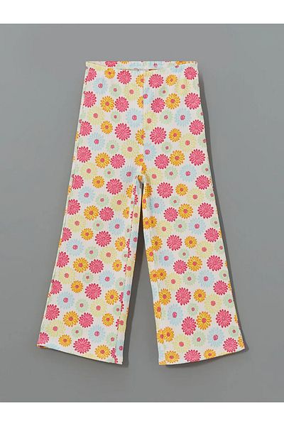LC Waikiki Lcw Eco Ecru Elastic Waist Floral Girl's Trousers
