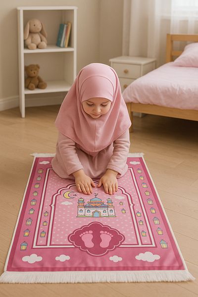 Rell Home سجادة صلاة للأطفال مطبوعة رقمية منقوشة