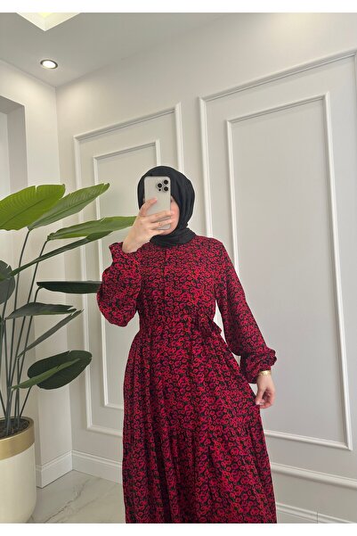BESSE VİSKON PAMUKLU DETAY İŞLEME KAPALI TESETTÜR ELBİSE