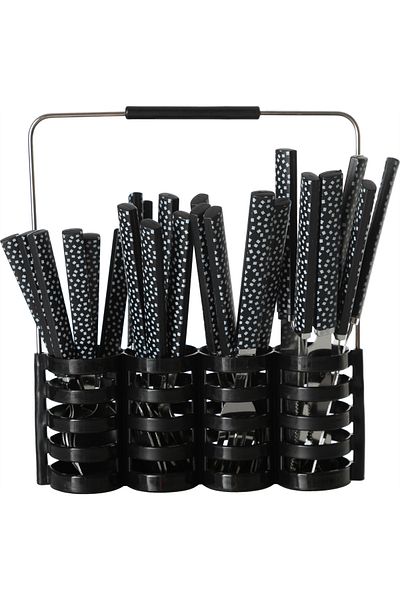 Mudo Concept Black 24 Piece Cutlery Set with Basket