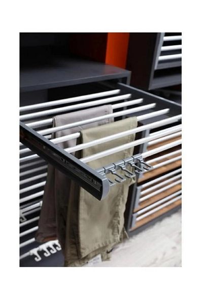 DELTAKS Telescopic Rail Trouser Hanger, 47X45 Cm, Top Shelf Mount, Anthracite Metal