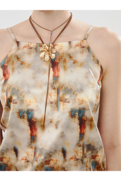 LC Waikiki Soulife Bej Halter Yaka Desenli Askılı Bluz