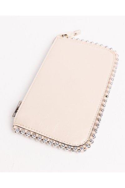 Shkup Mini Beaded Detail Zipper Closure Chain Women's Shoulder and Portfolio Bag
