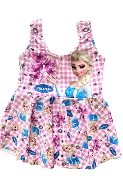 Şekerkids Girl's Pink Color Bonnet Skirt Swimsuit