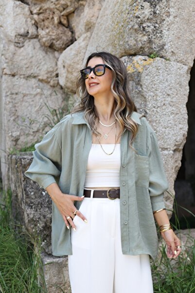 bytugcekaya Çağla Yeşili Viskon Standart Beden Gömlek