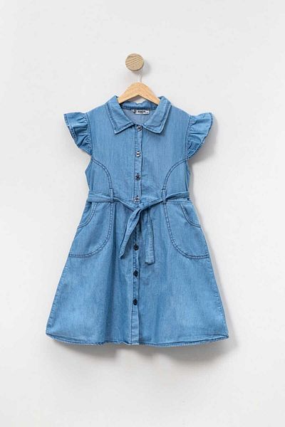 Aymini kids Girl's Pocket Detailed Jeans Belt Dress
