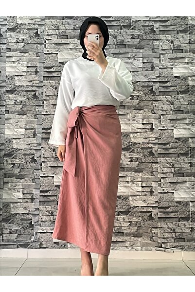 Avakado تنورة مبطنة من مزيج الكتان مع ربطة جانبية - لا تشير إلى الداخل