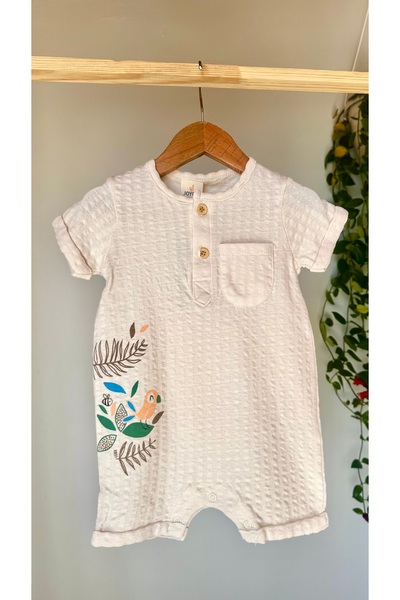 HEPSİ BEBEK Summer Baby Rompers 100% Organic Cotton Stitching Printed Bird and Tree Pattern |   Short Sleeve |   Short Leg
