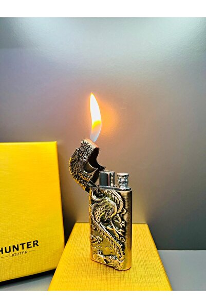 doğan hediyelik Yeni Nesil Ejderha Tasarım Çift Alev Gazlı Metal Timsah Çakmak