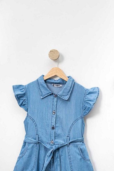 Aymini kids Girl's Pocket Detailed Jeans Belt Dress