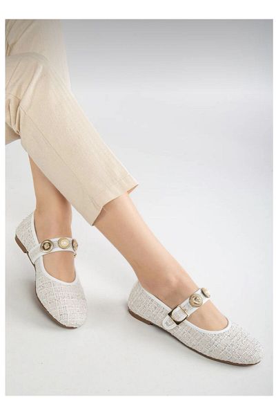 ELEVAM Women's Bitter Brown Daily Ballerina Strap Adjustable Buckle Tweed Fabric Lightweight Comfortable Shoes