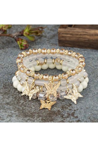 Choice 1 4Pcs Bohemian Butterfly Charm Bracelet Set For Women Crystal Beads Chain Bangle Female Fashion Pa.