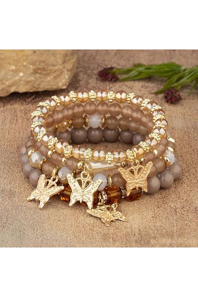 Choice 5 4Pcs Bohemian Butterfly Charm Bracelet Set For Women Crystal Beads Chain Bangle Female Fashion Pa.