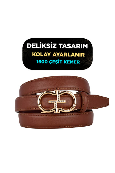 Kar-Pa Women's Belt Without Holes Tan with Automatic Buckle, Trouser Belt, Dr...