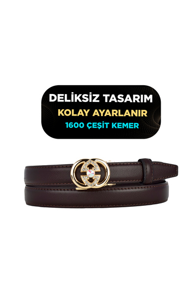 Kar-Pa No Hole Dark Brown Women's Belt with Automatic Buckle, Trouser Belt, D...