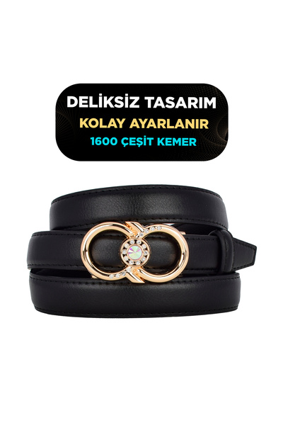 Kar-Pa Black Women's Belt Without Holes with Automatic Buckle, Trouser Belt, ...