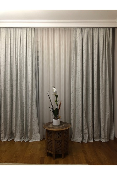 Brillant AÇIK GRİ DAL DESENLİ FON PERDE