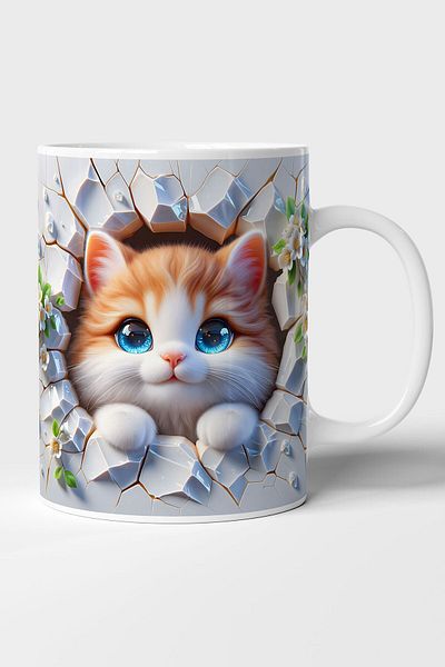 GRN TASARIM Orange Cat Printed 3D Effect Gift Mug