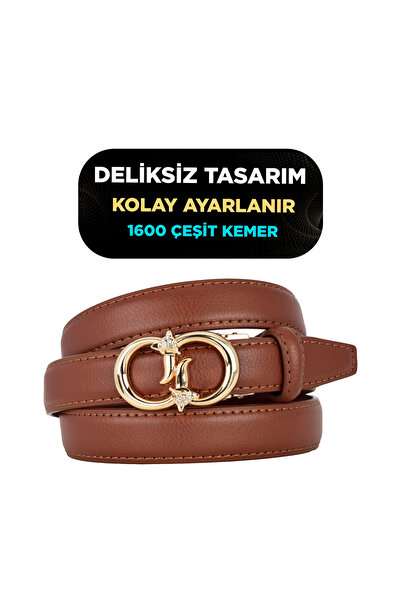 Kar-Pa Women's Belt Without Holes Tan with Automatic Buckle, Trouser Belt, Dr...