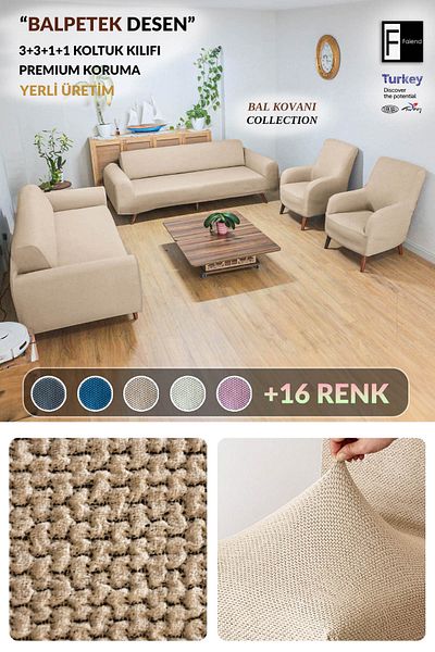 Faiend Mink Elastic Ballet - 3+3+1+1 Sofa and Sofa Cover Set