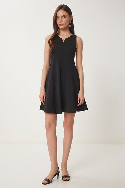Happiness İstanbul Women's Black Flounce Mini Knitted Dress Zv00296
