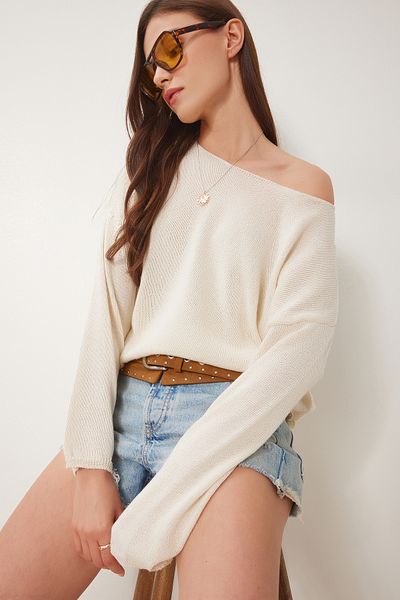 Happiness İstanbul Women's Cream Seasonal Knitwear Sweater Us00964