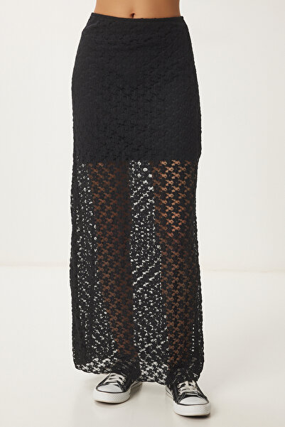 Happiness İstanbul Dámská černá letní dlouhá krajková sukně HF00462